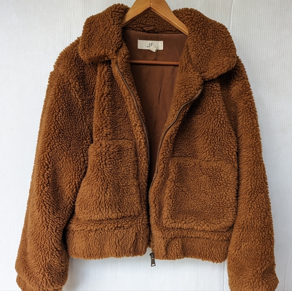 THREAD & SUPPLY women's plush sherpa teddy bear jacket brown faux fur - Picture 10 of 10